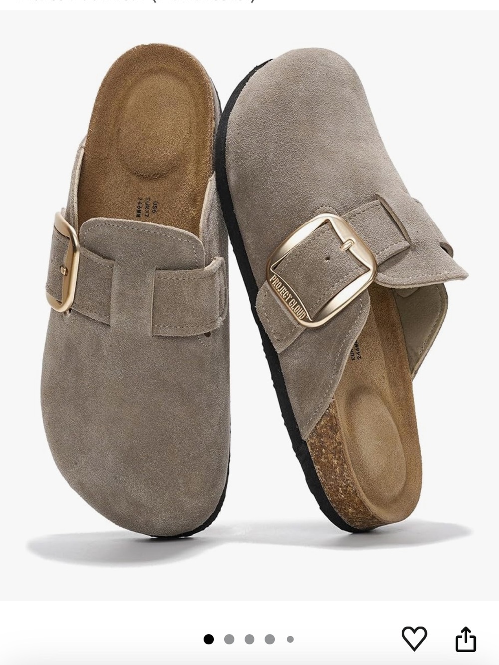 Suede Slip-On Clog with Gold Buckle - Taupe